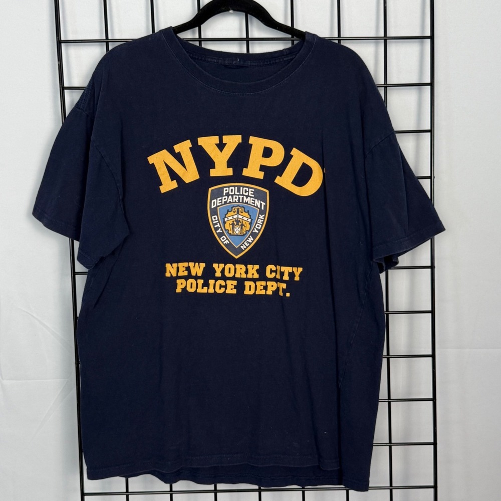 Vtg NYPD Graphic T-Shirt Mens XL Navy Blue Police Department Shield Logo Tee